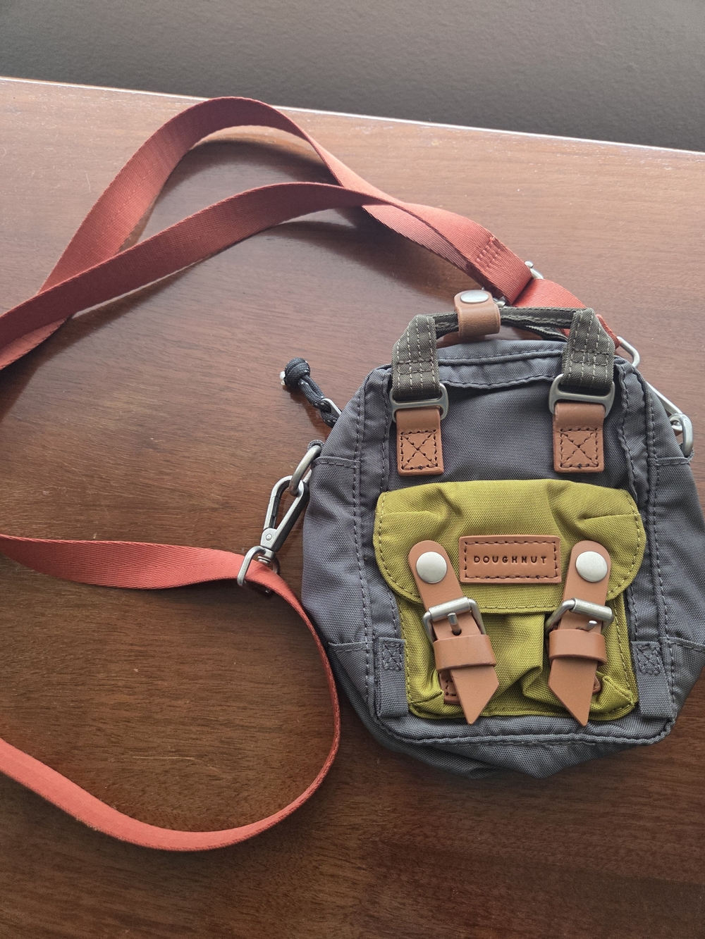 Doughnut Mini Macaroon Olive & Coral Compact Crossbody Bag